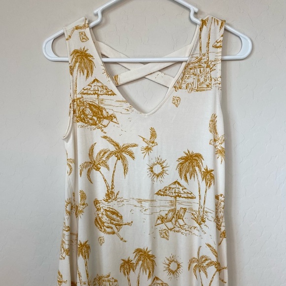 Style & Co Womens Medium Dress White Yellow Knit Tank Beach Knit Stretch - Picture 2 of 8